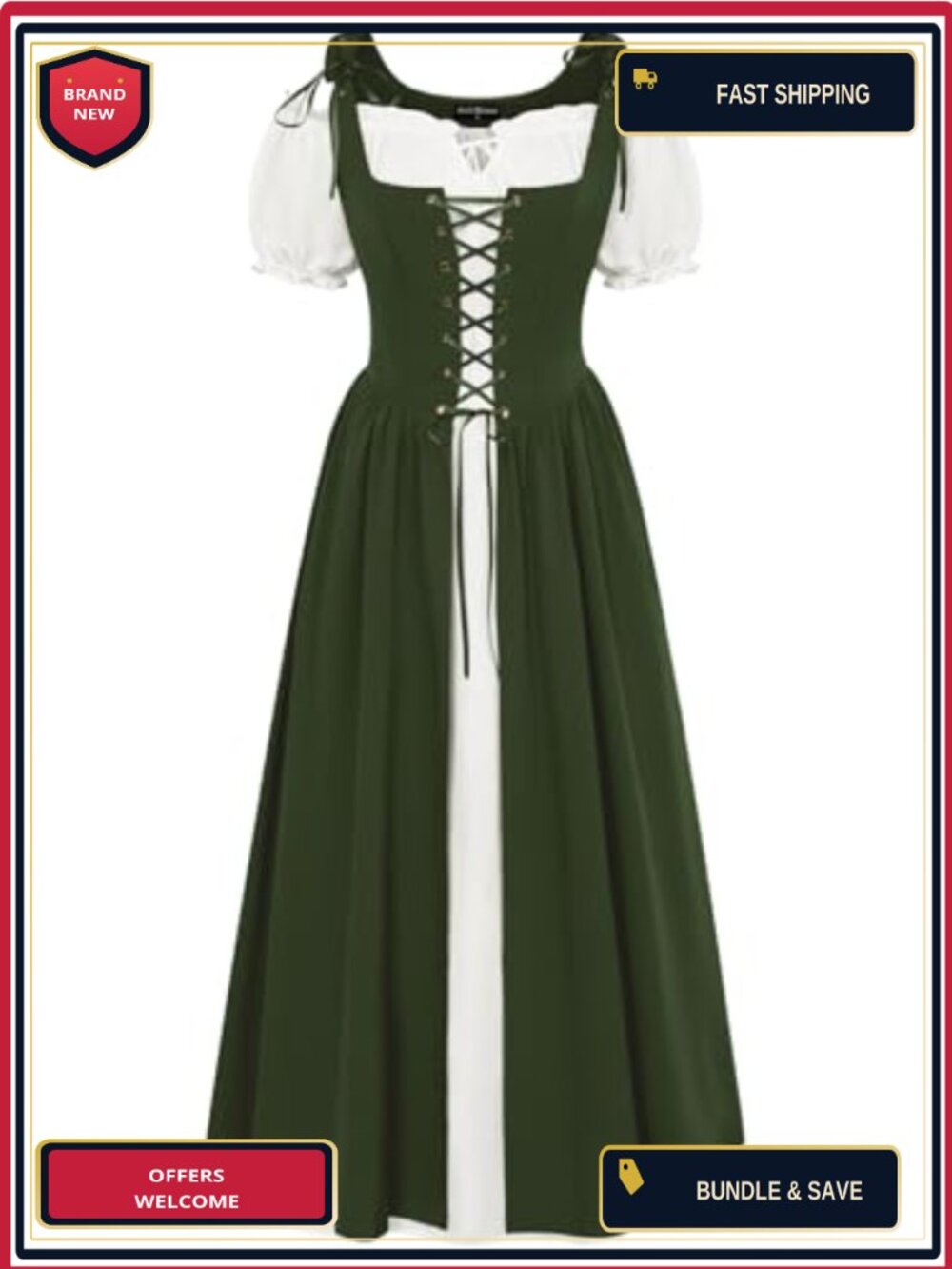 Scarlet Darkness Renaissance Medieval Pirate Dress Costume Women 2 Piece